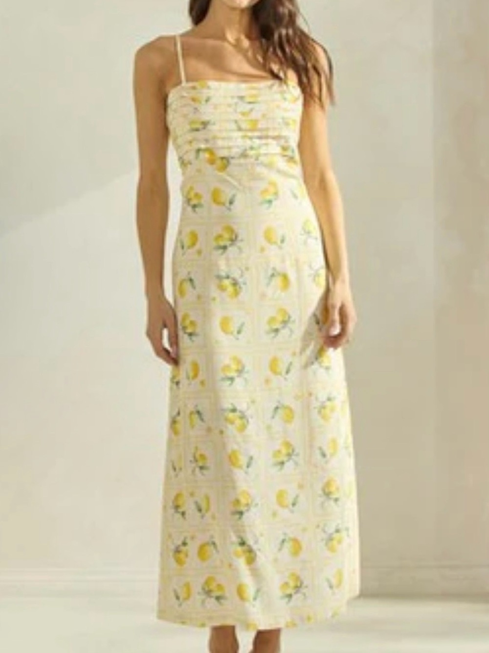 Able Cream Spaghetti-Strap Maxi Dress with Yellow Lemon Print
